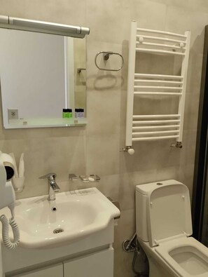 Habitación triple Deluxe, balcón, vista al río | Baño | Regadera, secadora de cabello, pantuflas, toallas 