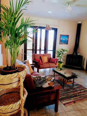 TV, fireplace - Shambala Beach House - Where Mountains Meet the Sea (Pomos)