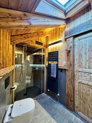 Shower, hair dryer, bidet, towels - Mountain apartment for couples with fireplace and shower with steam bath (La Salle)