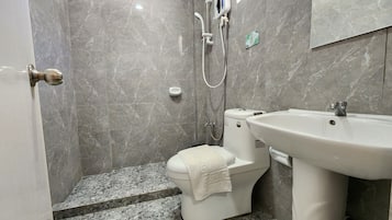 Slippers, towels, soap, shampoo