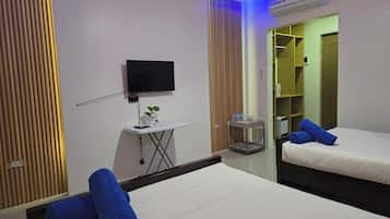 Standard Quadruple Room, Balcony, Pool View | Soundproofing, iron/ironing board, free WiFi