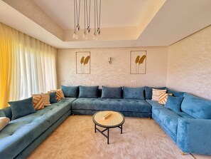 Living area - The Comfortable & Design Apt with pools and beach access in Taghazout Bay (Tamraght)
