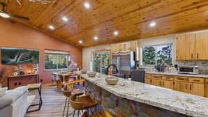 Coffee/tea maker, fridge, microwave, stovetop - Salty Pines - Scenic Log Cabin w/ Hot Tub, Sierra Blanca Views & Pet-Friendly (Ruidoso)