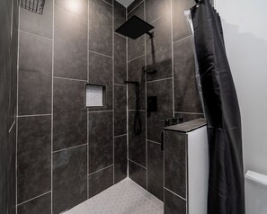 Shower, towels, soap, toilet paper - Serene 2-bedroom house with AC in College Park (College Park)