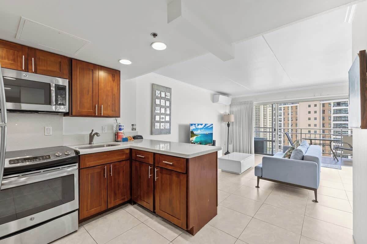 Departamento, 1 habitación, frente al mar | Cocina privada | Refrigerador, microondas, horno y parrilla de estufa 