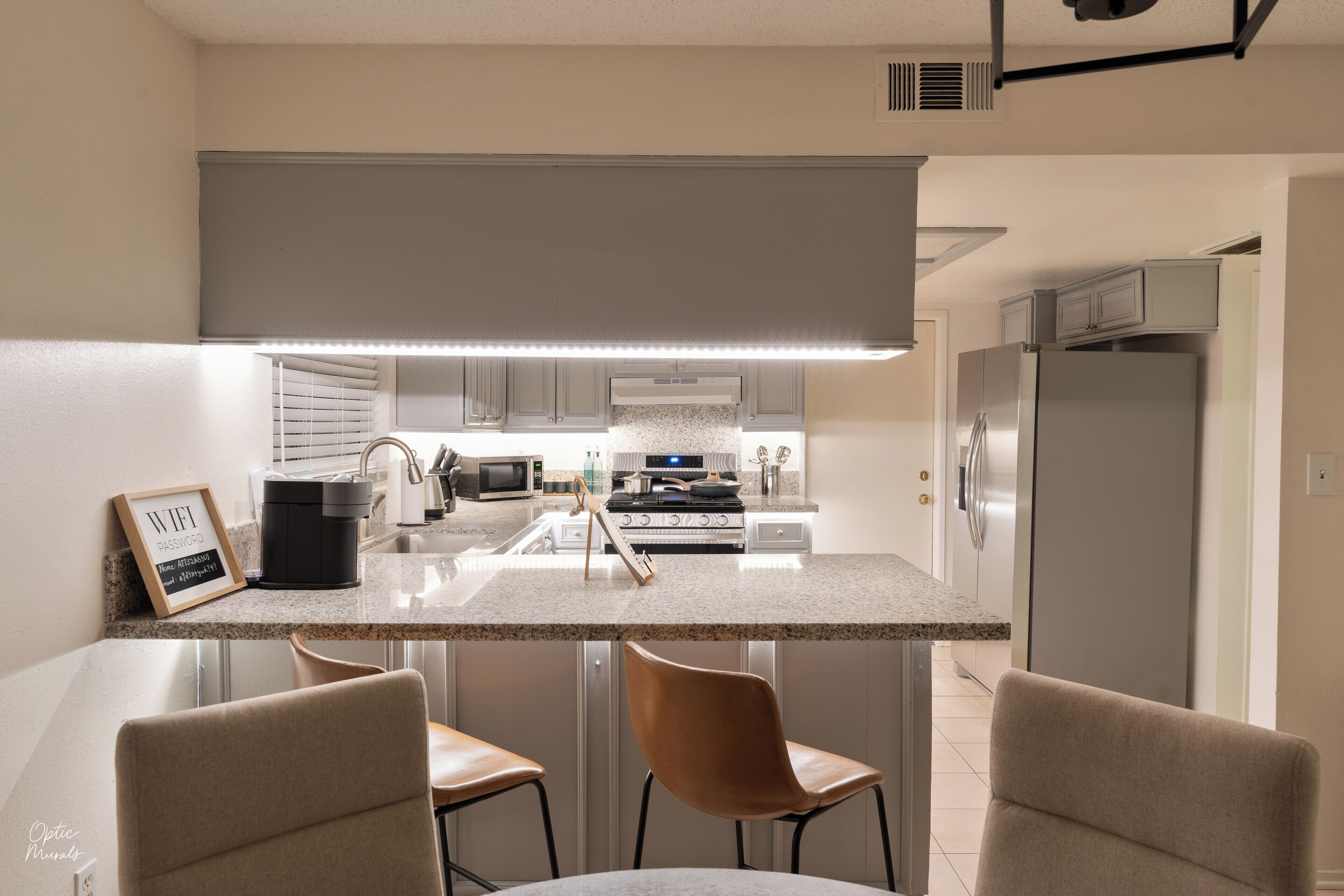 Fridge, microwave, oven, dishwasher