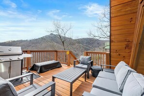 Terrace/patio - Stunning A-Frame w/ Hot Tub + Epic Mountain Views!! 10 mins to Pigeon Forge. (Sevierville)