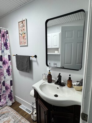 Shower, hair dryer, bidet, towels - Poconos Hideaway: Lakes & Trails by Promised Land (Palmyra Township)