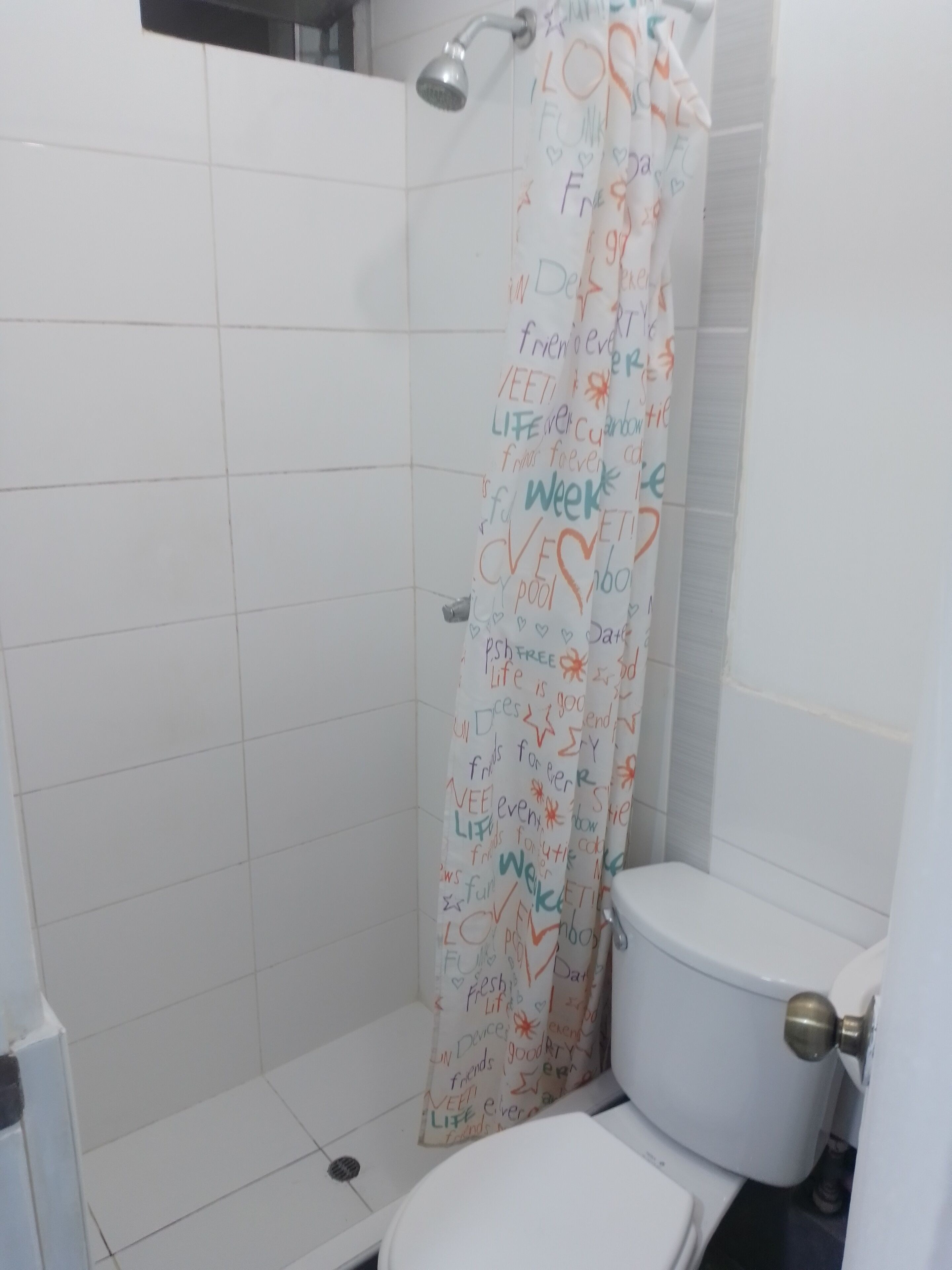 Douche, serviettes fournies, savon, papier toilette