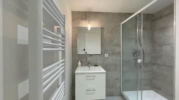 Hair dryer, towels, toilet paper