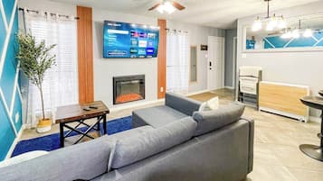 TV, fireplace, offices