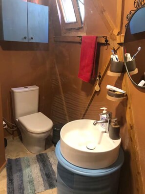 Shower, hair dryer, bidet, towels - Geodesic Dome House in Organic Farm (Ataköy)