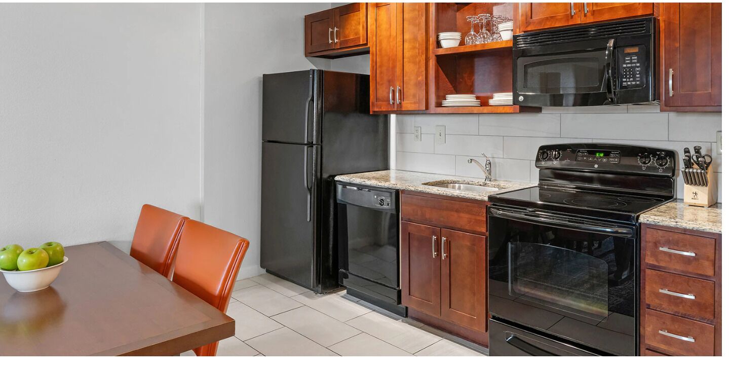 Fridge, microwave, oven, dishwasher