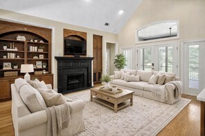 Smart TV, fireplace, DVD player, ping pong