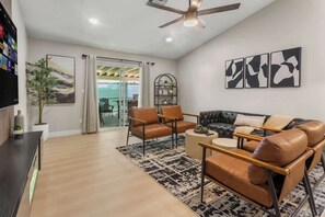 TV, fireplace - North Vegas Game Den – Arcade, Home Theater & Fun! (North Las Vegas)