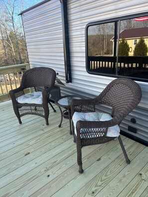 Terrace/patio - 4 miles from lake James State Park. Enjoy this brand new camper on private lot. (Nebo)