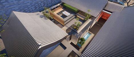 Comfort-herbergi fyrir tvo, tvö rúm - verönd - útsýni yfir port | Fyrir utan