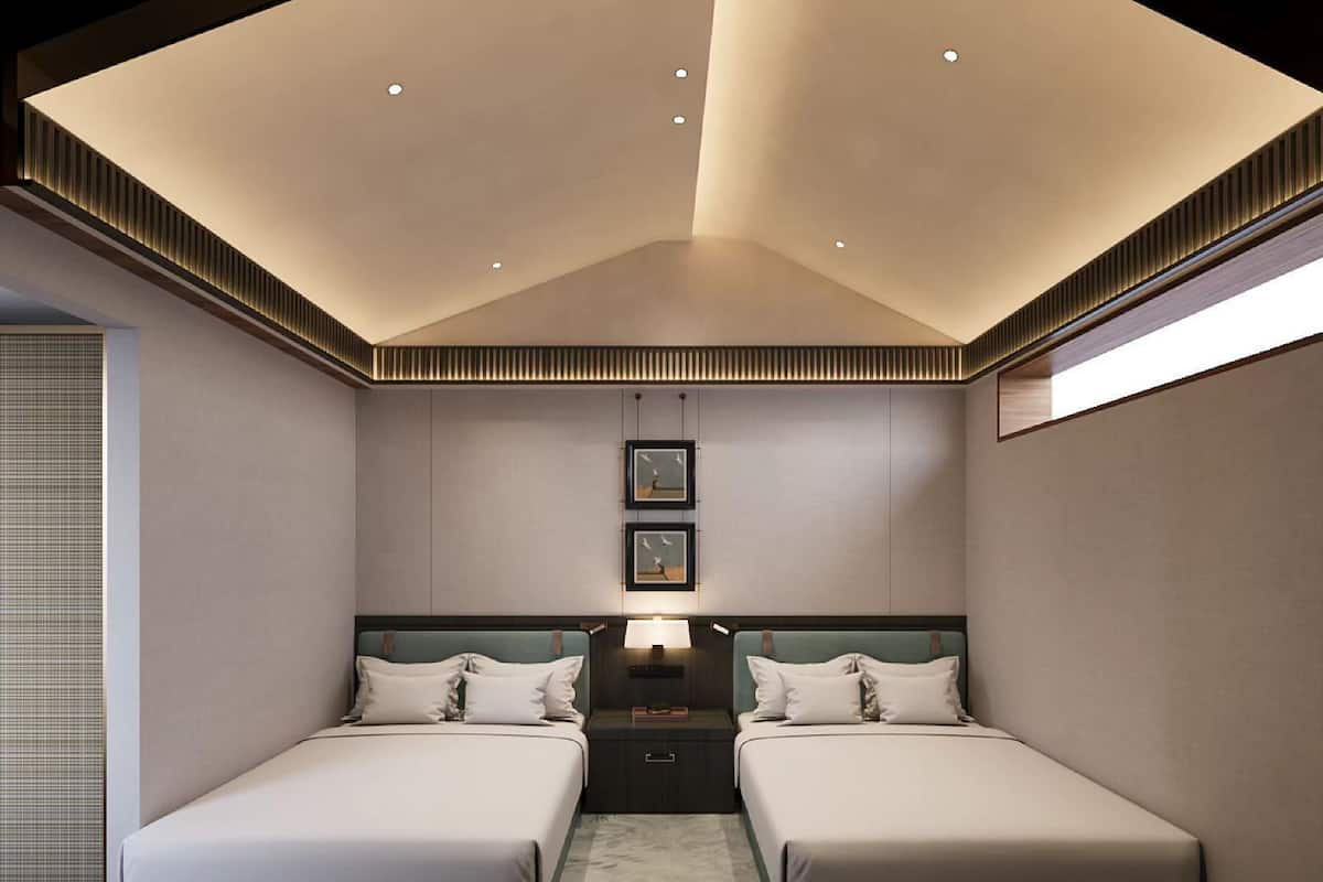 Camera Comfort con 2 letti singoli, lanai, vista cortile | Biancheria da letto di alta qualità, copriletto in piuma