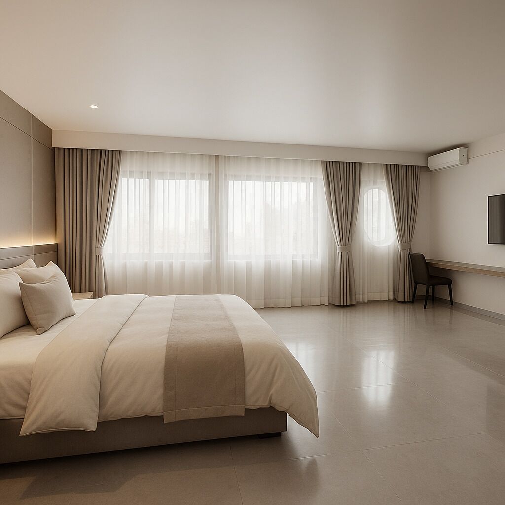 Quarto casal superluxo | Escrivaninha, espaço de trabalho para notebook, Wi-Fi de cortesia