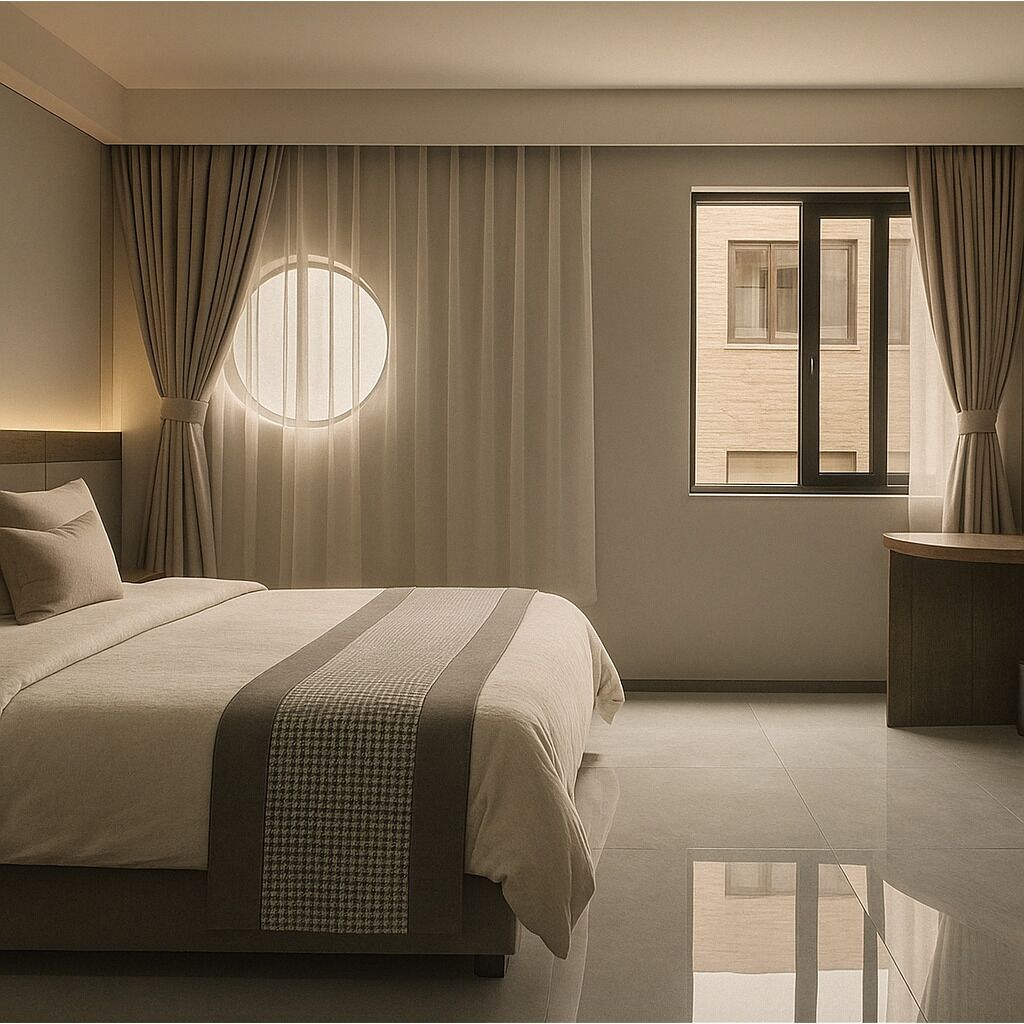 Quarto casal empresarial | Escrivaninha, espaço de trabalho para notebook, Wi-Fi de cortesia