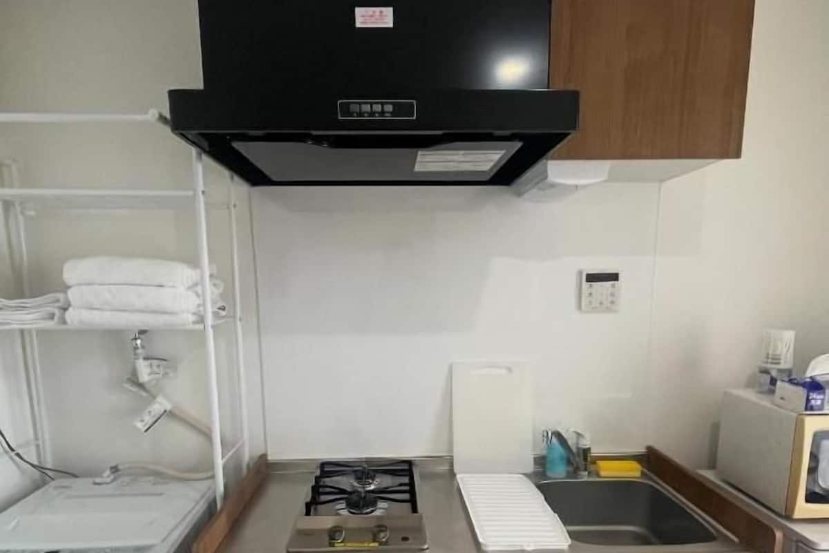 Single Room, Lanai, City View | Private kitchen | Fridge, microwave, stovetop, cookware/dishes/utensils