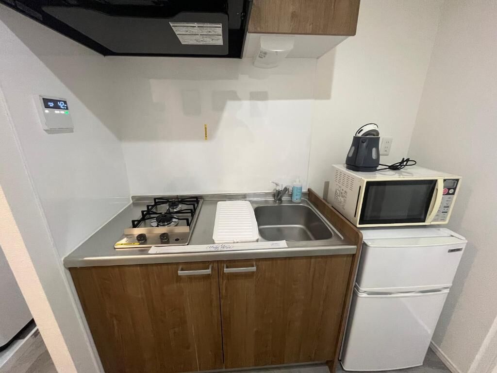 Double Room, 1 Double Bed, Lanai, City View | Private kitchen | Fridge, microwave, stovetop, cookware/dishes/utensils