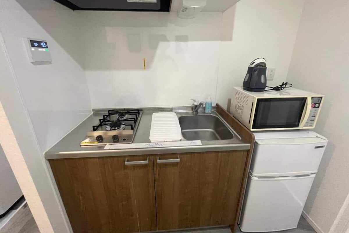 Double Room, 1 Double Bed, Lanai, City View | Private kitchen | Fridge, microwave, stovetop, cookware/dishes/utensils