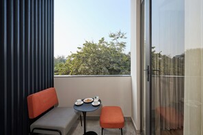 Desk, laptop workspace, blackout curtains, iron/ironing board