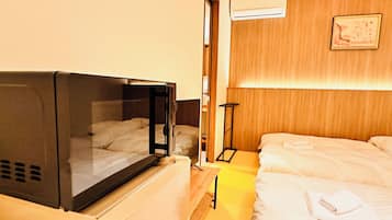 Desk, laptop workspace, blackout curtains, soundproofing