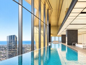 Swim or soak in the Level 70 Sky Pool, which features a heated spa and panoramic views of Melbourne. Note: a Building Induction is required to use these amenities. - Skyline Suites | Stylish Corner Suite, City Views (Southbank)