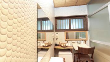 Haartrockner, Handtücher, Seife, Toilettenpapier