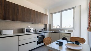 Apartment, 3 Bedrooms, Kitchen, City View | Private kitchen | Coffee/tea maker, full-size fridge, microwave, oven - Citrus 3-BR Apt. & Balcony in Larnaca (Larnaca)