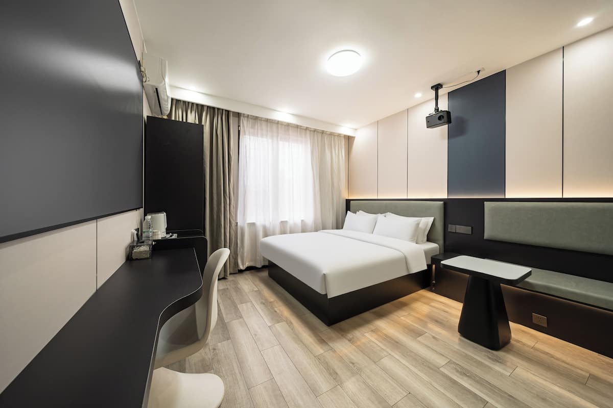 Desk, blackout curtains, iron/ironing board, free WiFi