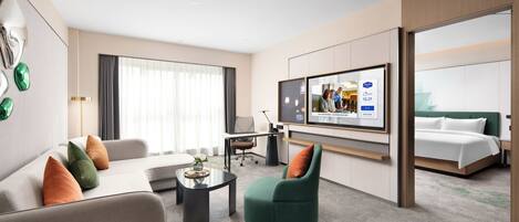 Luxury Suite, City View | Desk, laptop workspace, blackout curtains, soundproofing