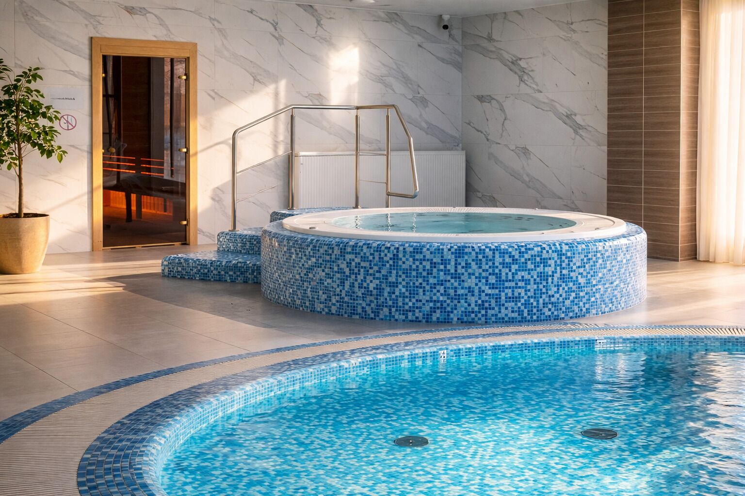 Een binnenzwembad, een verwarmd zwembad