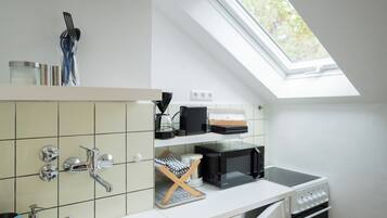 Kühlschrank, Mikrowelle, Herdplatte, Toaster