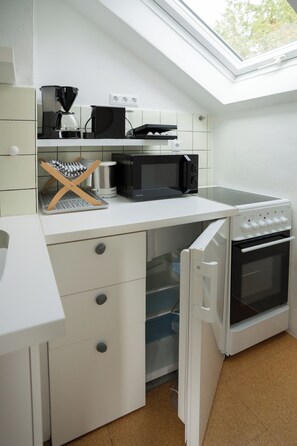Fridge, microwave, stovetop, toaster - Guesthouse Elena Apartment 21 (Kassel)