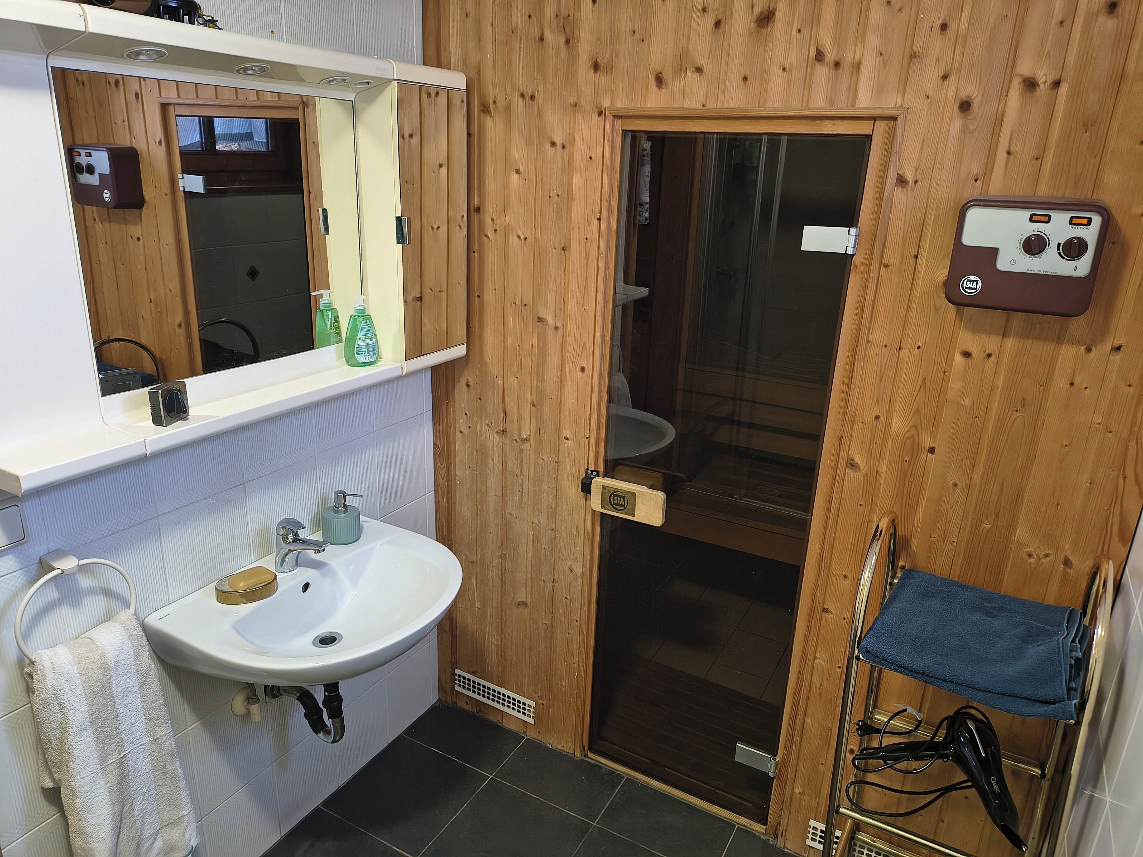 Dusche, Haartrockner, Handtücher, Seife