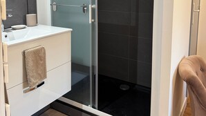 Ducha, secador de pelo, toallas, papel higiénico