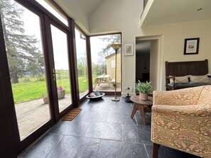 Smart TV, fireplace, DVD player, books