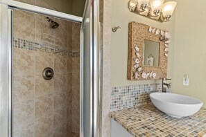 Shower, hair dryer, towels - Kure Beach Villa - Walk to Beach, Pier & Dining, 2BR Condo w/ Pool (Kure Beach)