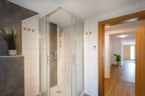 Shower, hair dryer, towels, soap - Cozy alpine apartment for families and groups, great starting point (Kapfing)