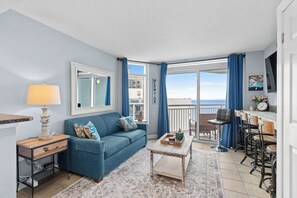 TV, offices - Oceanside Escape Condo w/ Ocean Views + Pools (Myrtle Beach)