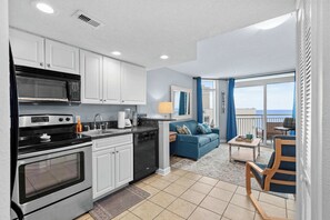 Fridge, microwave, oven, stovetop - Oceanside Escape Condo w/ Ocean Views + Pools (Myrtle Beach)