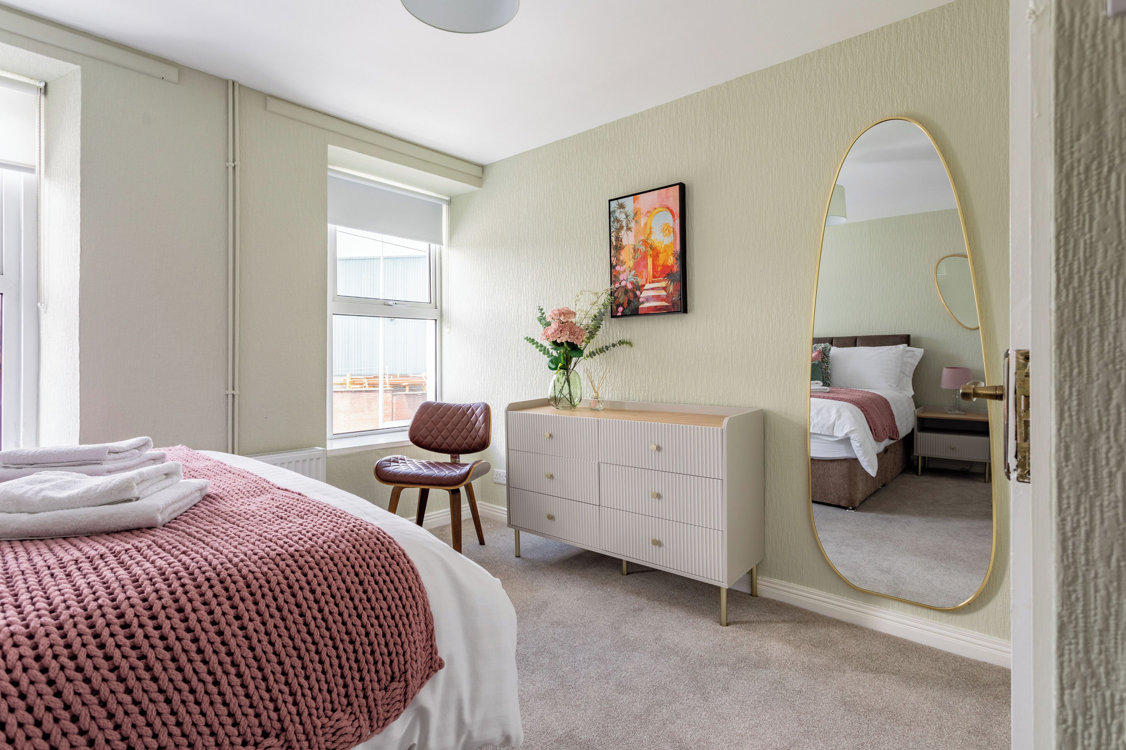 Premium bedding, Select Comfort beds, blackout curtains, travel cot