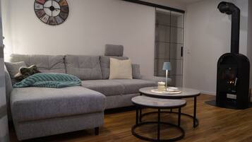 Televisor, llar de foc i taula de tennis de taula