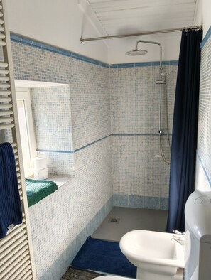 Shower, bidet, towels - Romantic Attic Retreat with Panoramic Terrace, Steps from the Lake (LAVENO MOMBELLO)