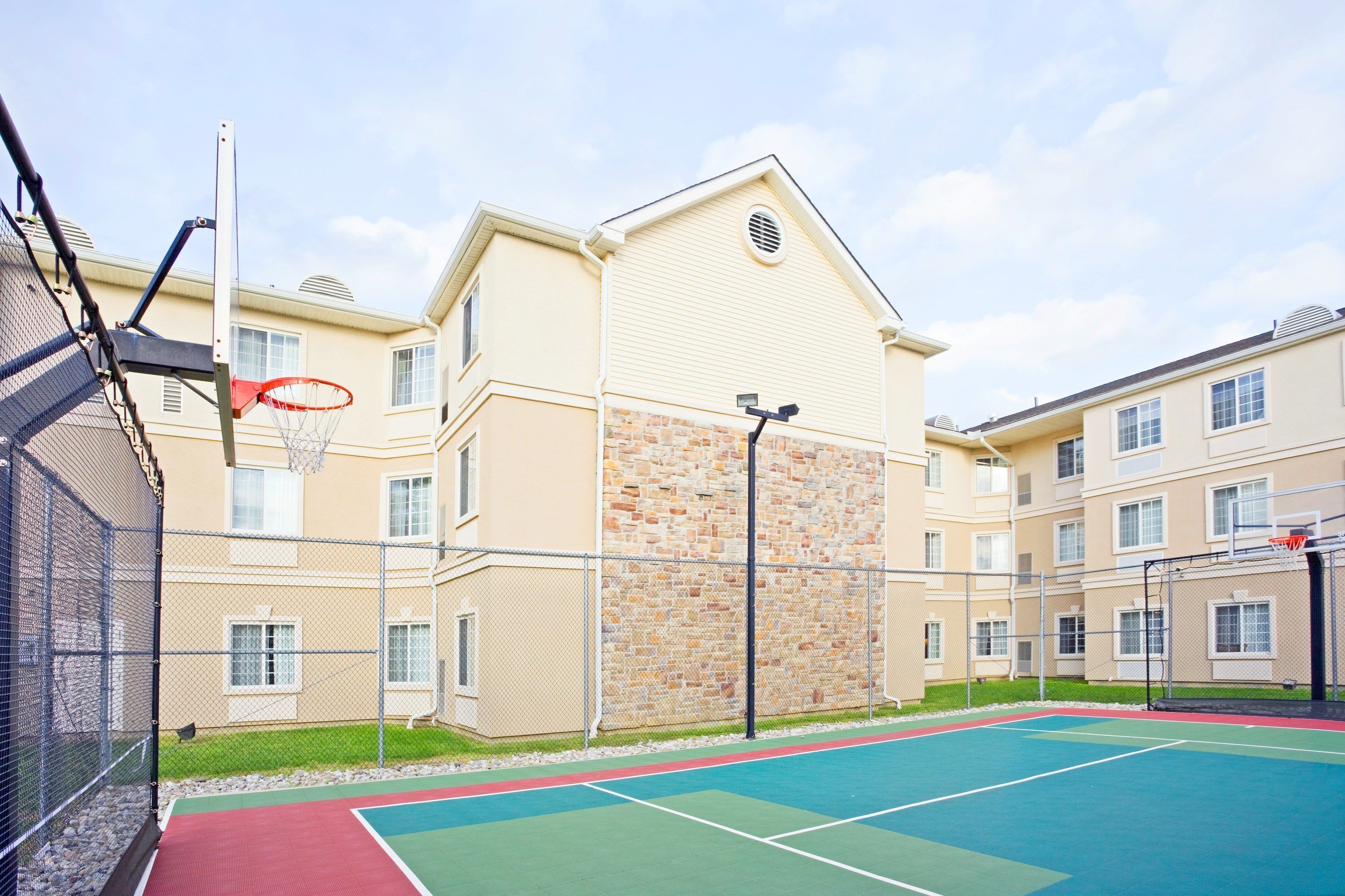 The basketball courts are wonderful in the summertime.