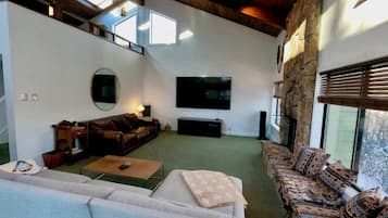 TV connectée, cheminée, lecteur de DVD, médiathèque