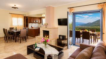 TV, fireplace
